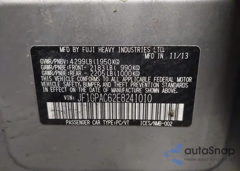 2014 Subaru Impreza 2.0I Premium from USA, damaged, VIN JF1GPAC62E8241010